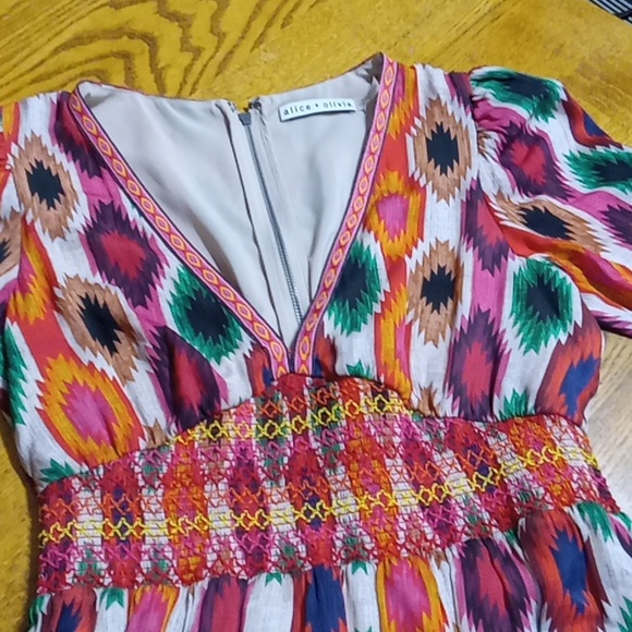 ALICE + OLIVIA Womens 2 Dress Used Preowned Casual Multicolor SMOCKED V NECK yy - Picture 5 of 13